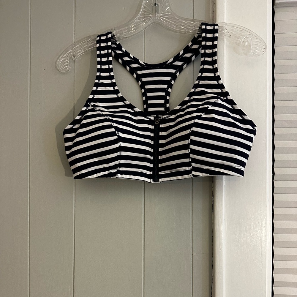 New Balance Striped Zip-Front Sports Bra Size Large - Picture 2 of 5